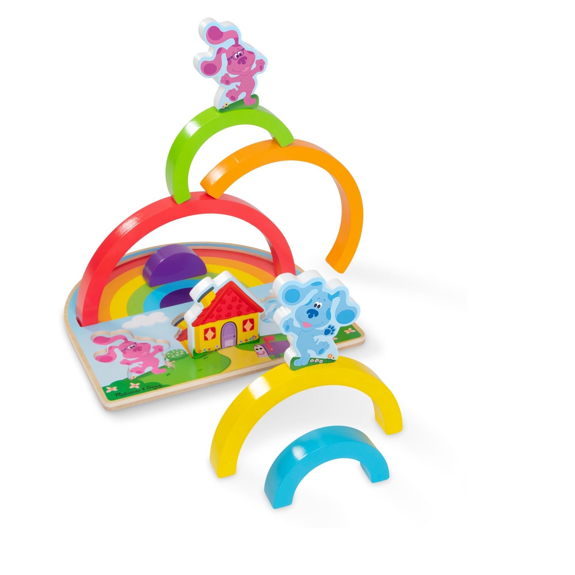 Melissa & Doug rainbow stacking puzzle pieces with colorful arches and house piece