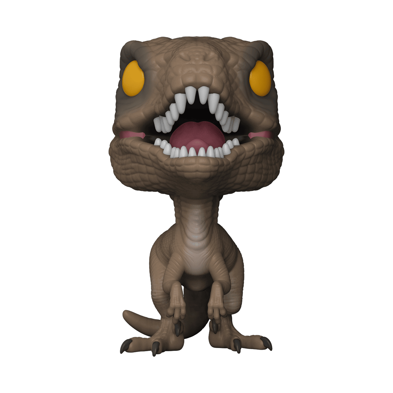 Funko Pop! Velociraptor vinyl figure with yellow eyes and open-jaw smile