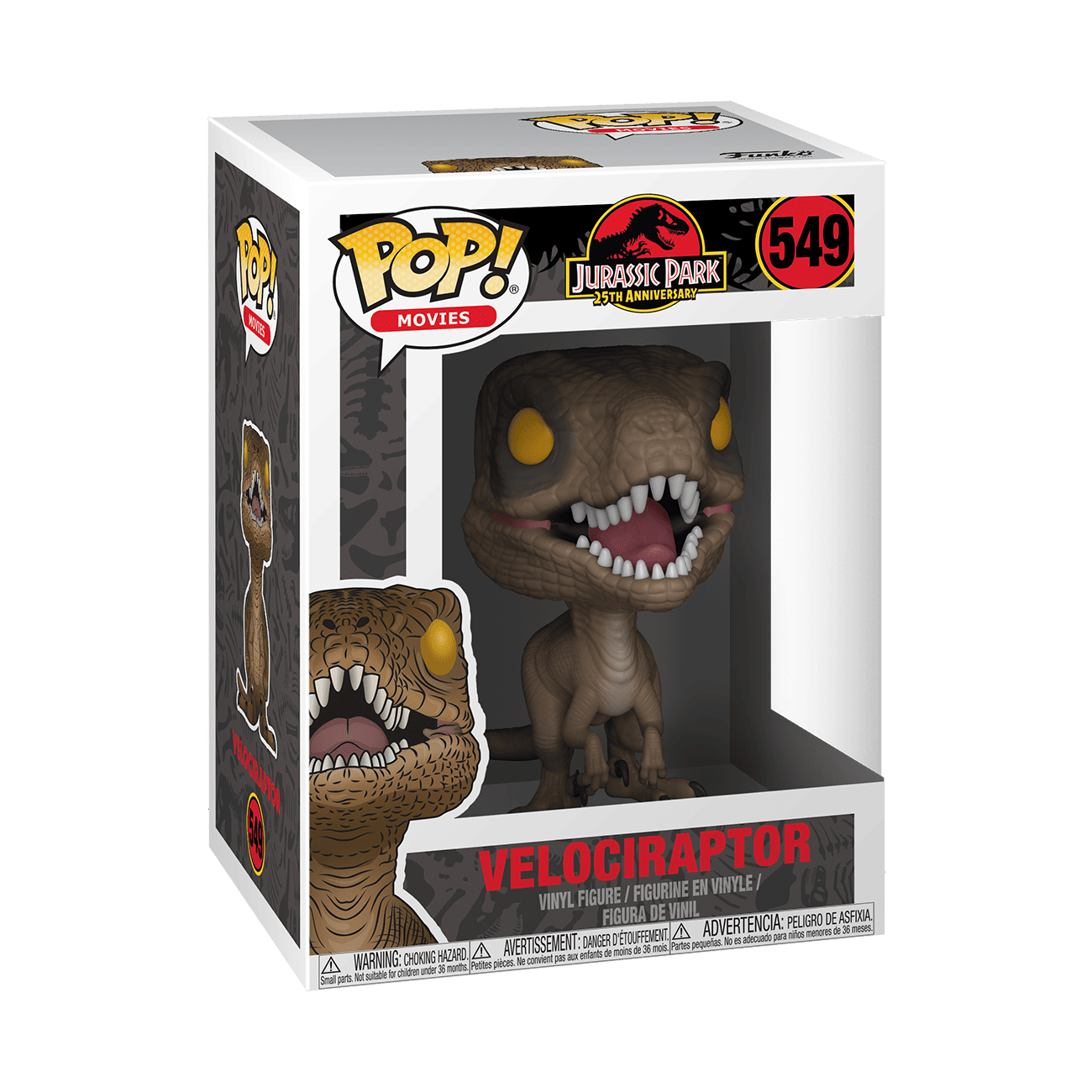Funko Pop! Velociraptor vinyl figure in retail box, #549, open mouth detail