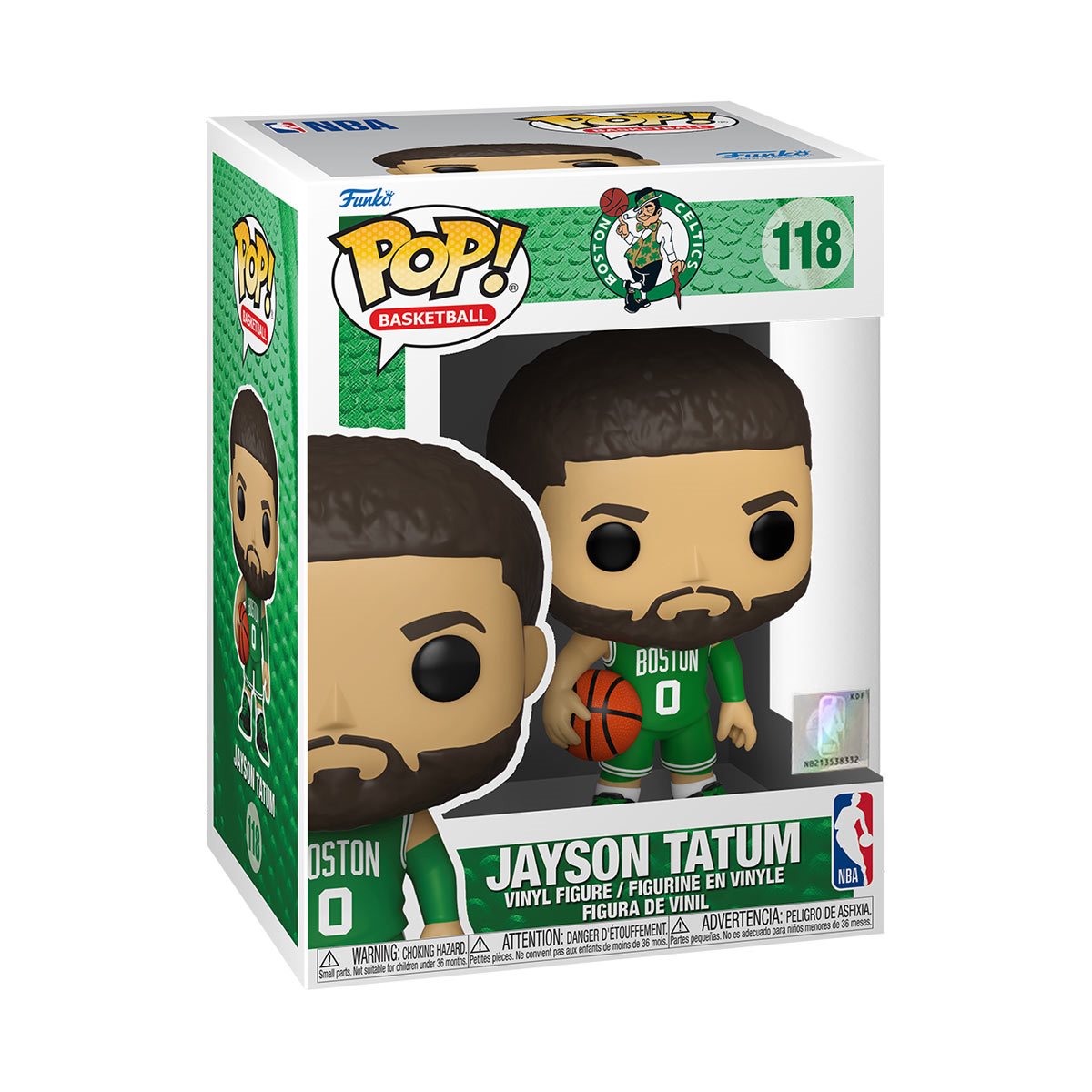 Funko Pop basketball player vinyl figure in green Celtics uniform, boxed, #118