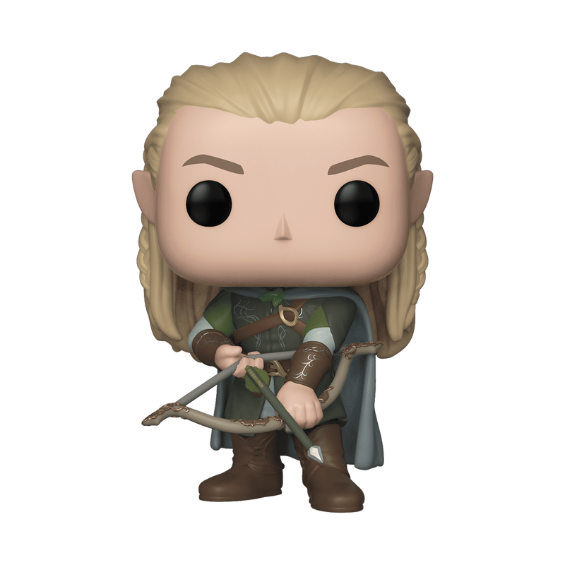 Funko Pop! vinyl Legolas figure with long blond hair, green tunic, and sword