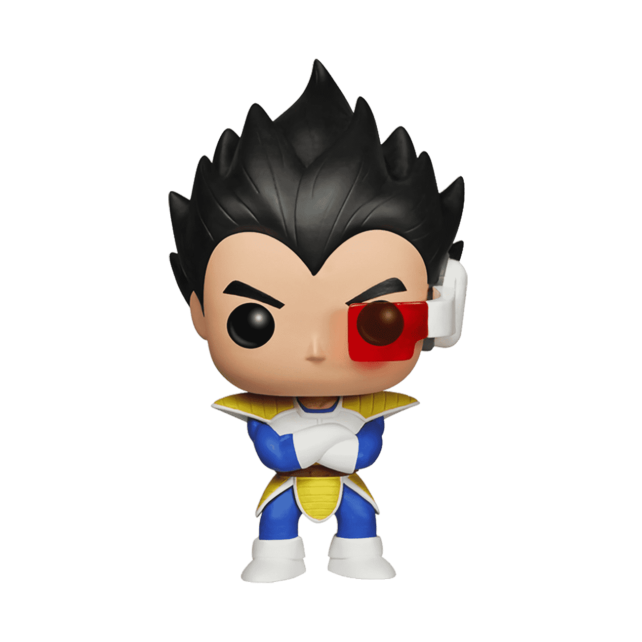 Funko Pop! Vegeta vinyl figure with red scouter and blue outfit, standing