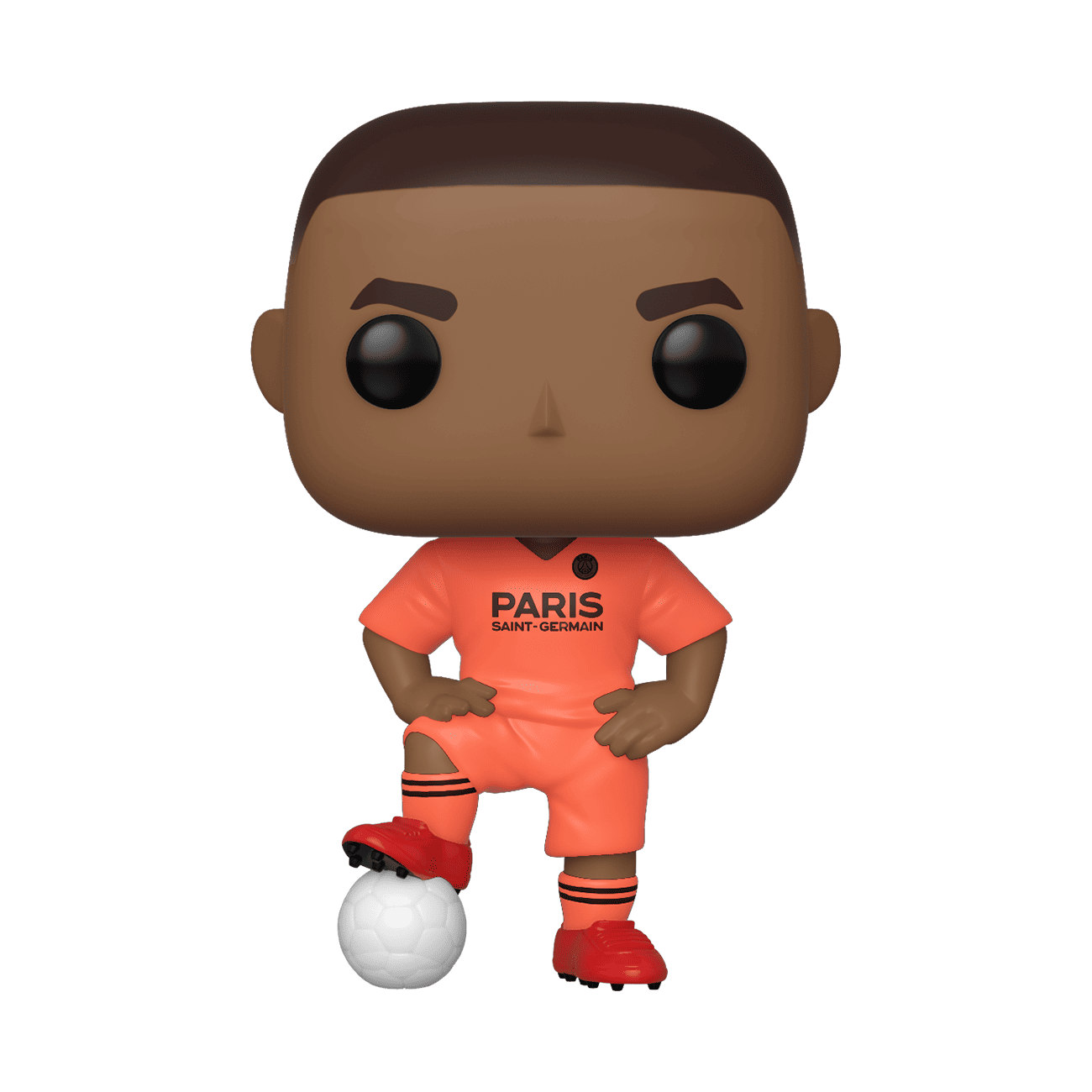 Vinyl Pop! Football figure in orange PSG away kit holding a soccer ball