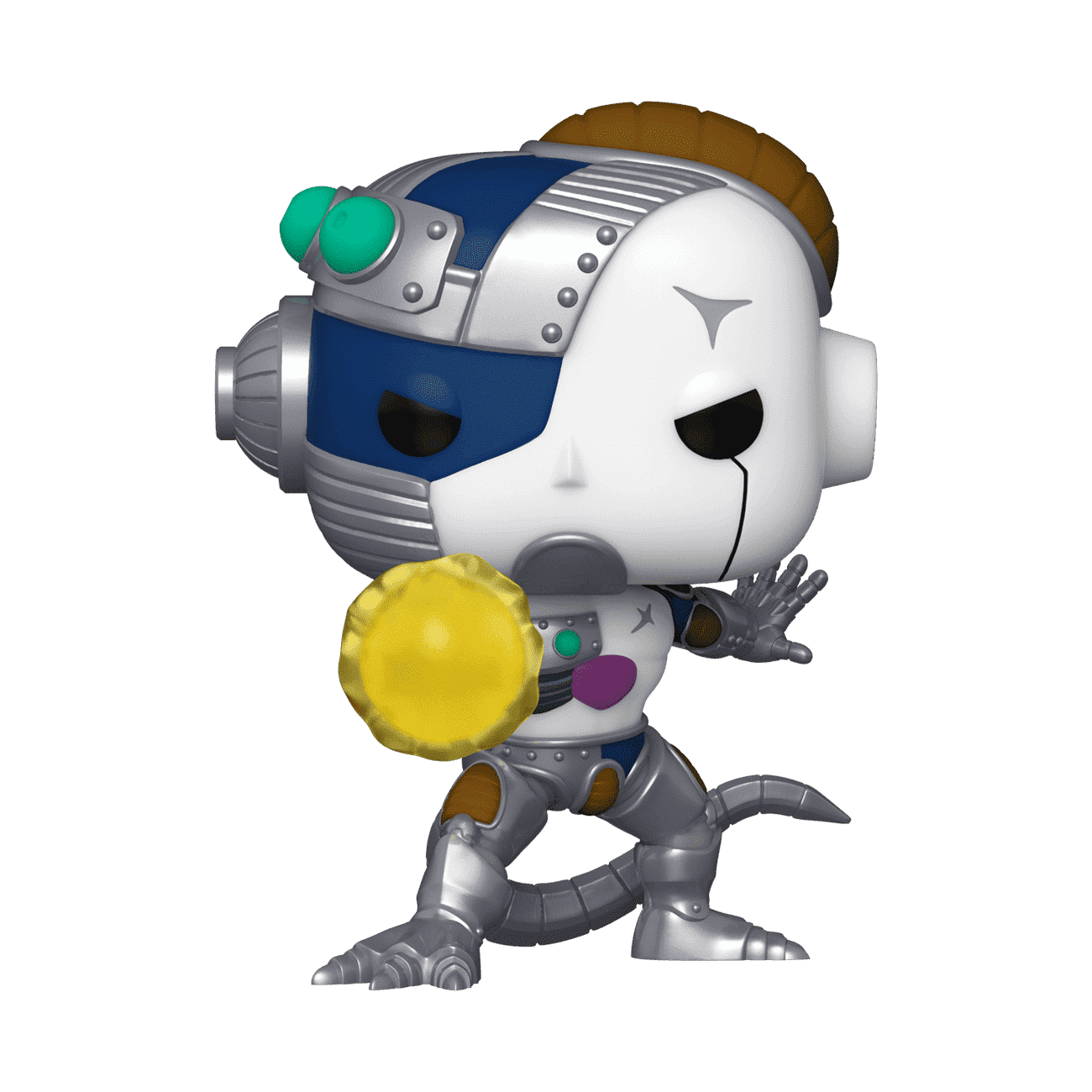 Mecha Frieza vinyl collectible figure with yellow blaster blast, gray-and-blue armor