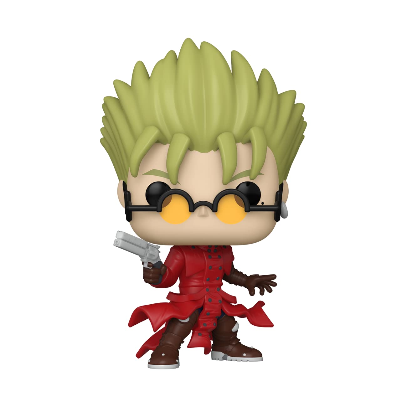 Vinyl collectible figure with lime green spiky hair, black goggles, red outfit and boots.