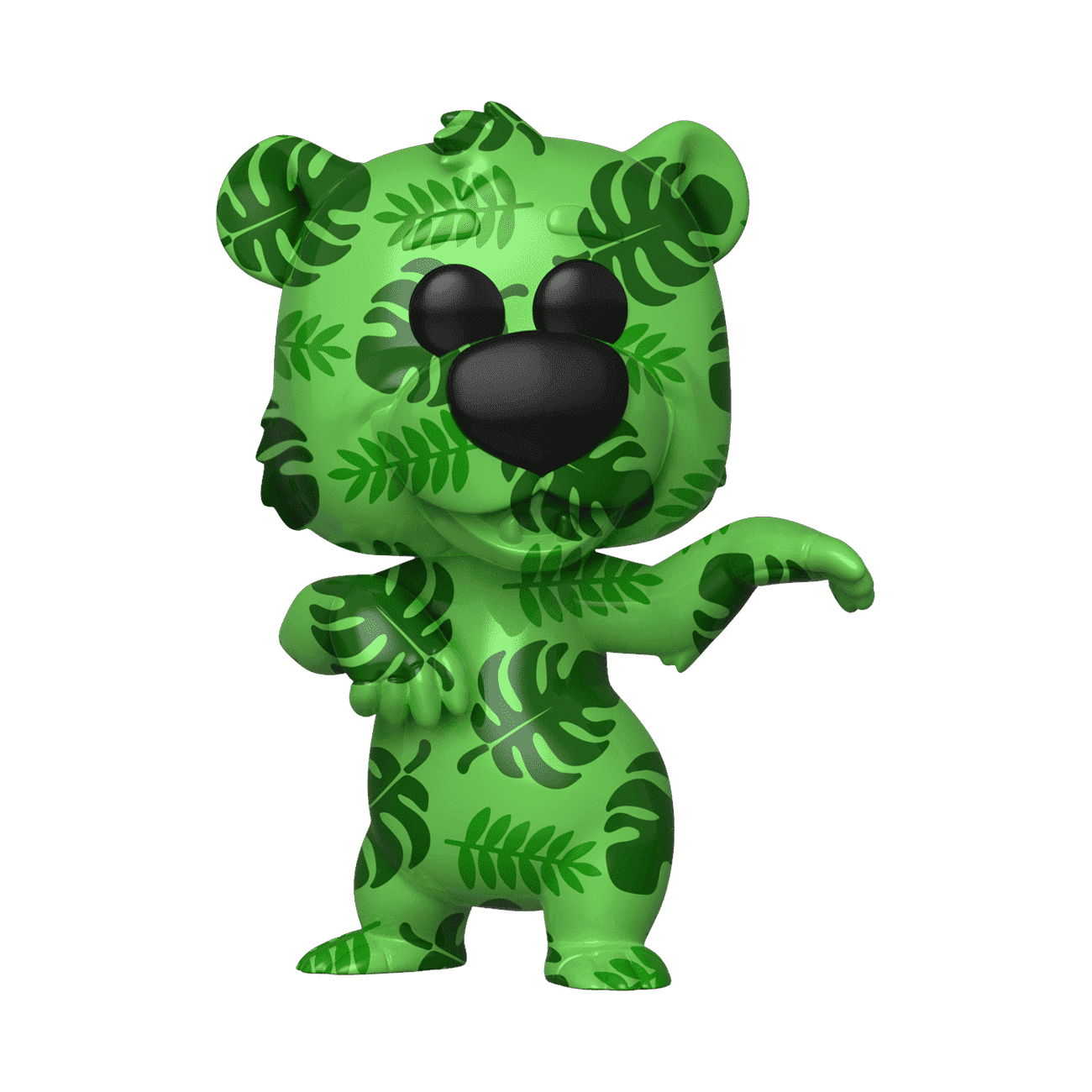 Funko Pop! green leaf-patterned vinyl bear figure with black face details, arms out