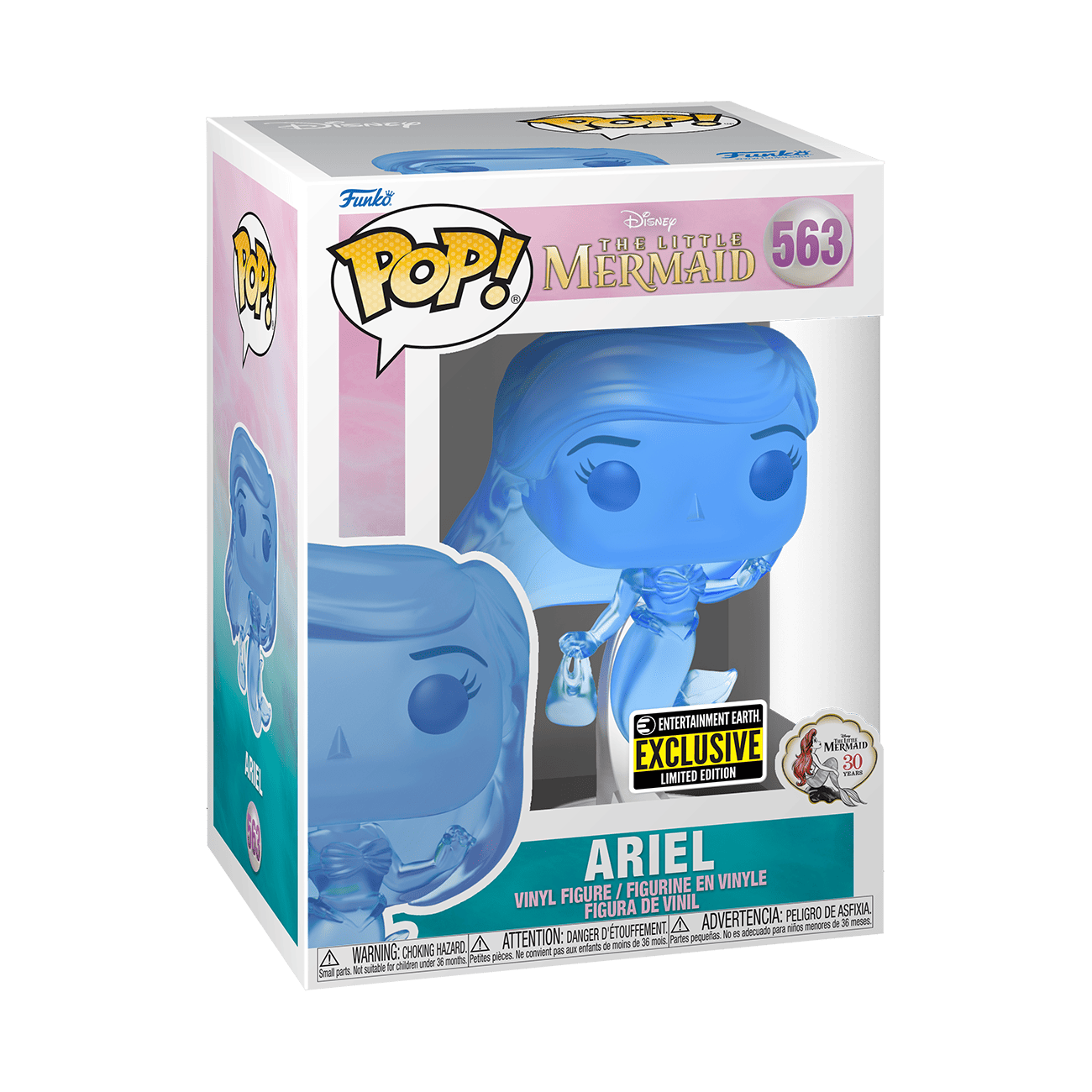 Translucent blue Ariel Funko Pop vinyl figure in window box, limited edition
