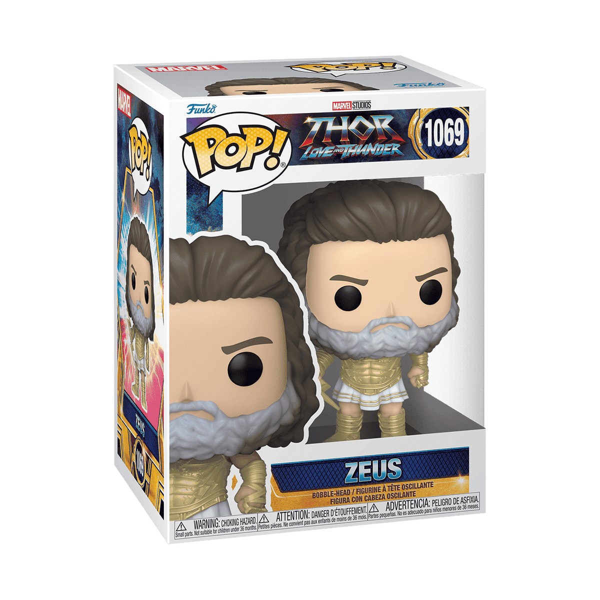 Funko Pop! Zeus #1069 collectible figure in box, gold trident.