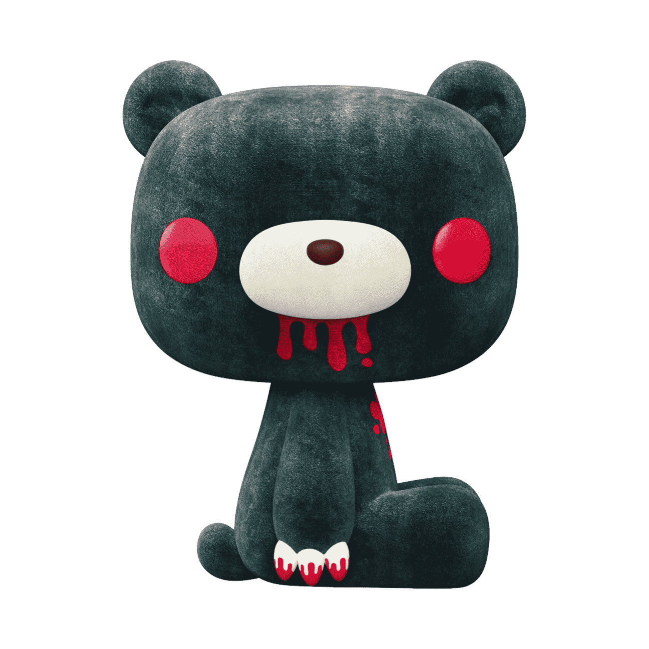 Flocked dark bear vinyl figure with red ears and dripping mouth