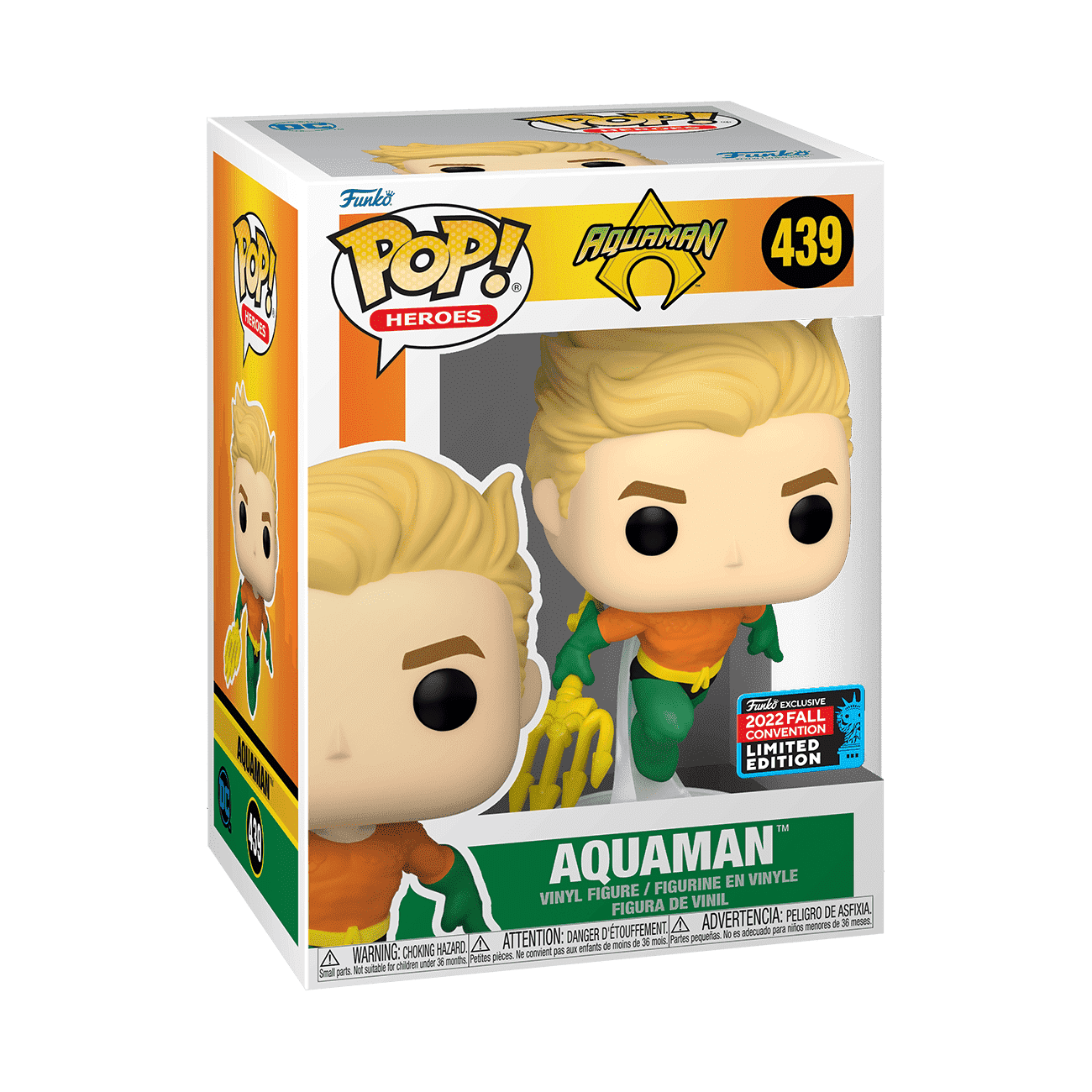 Aquaman Funko Pop! vinyl figure in retail box, #439, blonde hair, green outfit