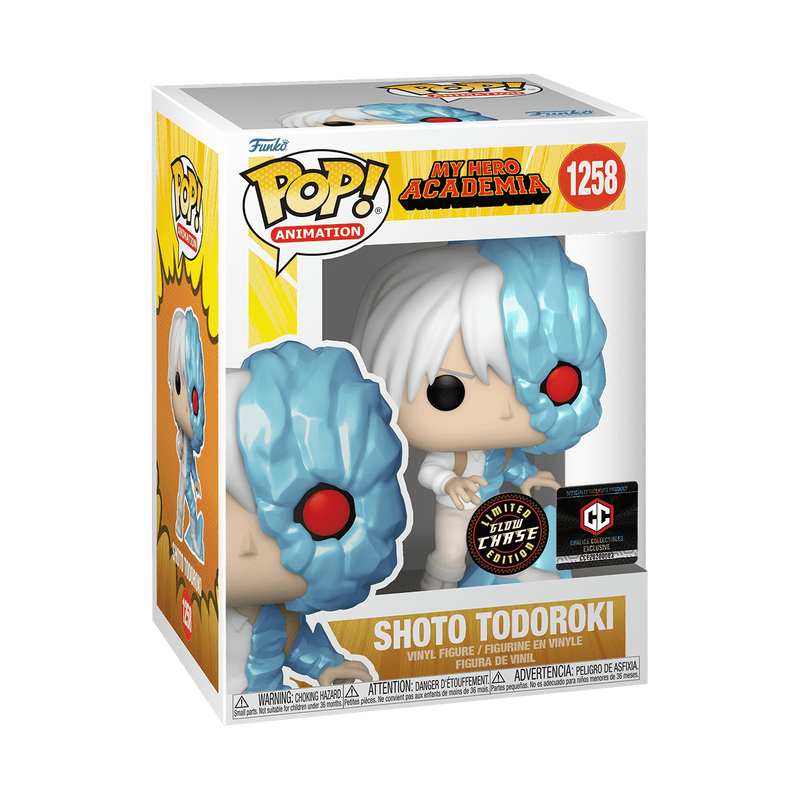 Boxed vinyl Pop figure of Shoto Todoroki with white-blue hair and red eyes