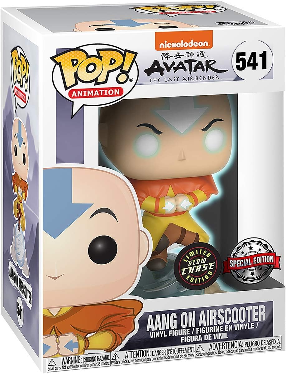 Funko Pop! vinyl figure of Aang on Airscooter in packaging with Nickelodeon logo
