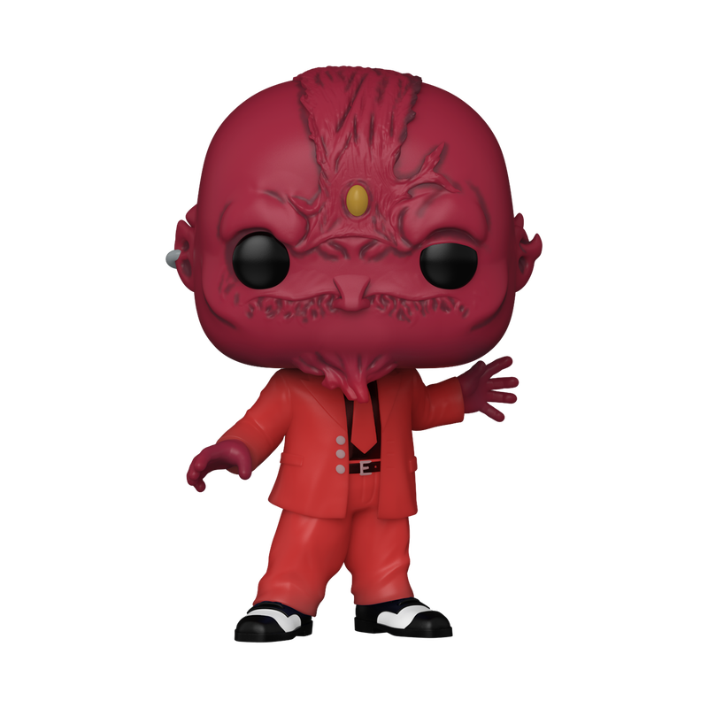 Vinyl collectible Sweet figure with dark red face, yellow eye, and red suit