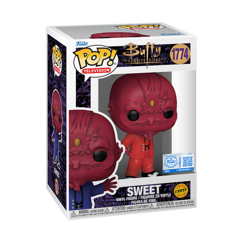 Vinyl Funko Pop figure of Sweet in red suit in display box, box number 1774