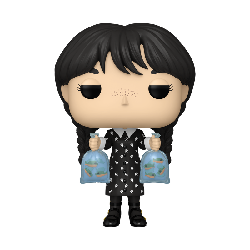 Funko Pop! Wednesday Addams vinyl figure with blue piranha-themed accessories