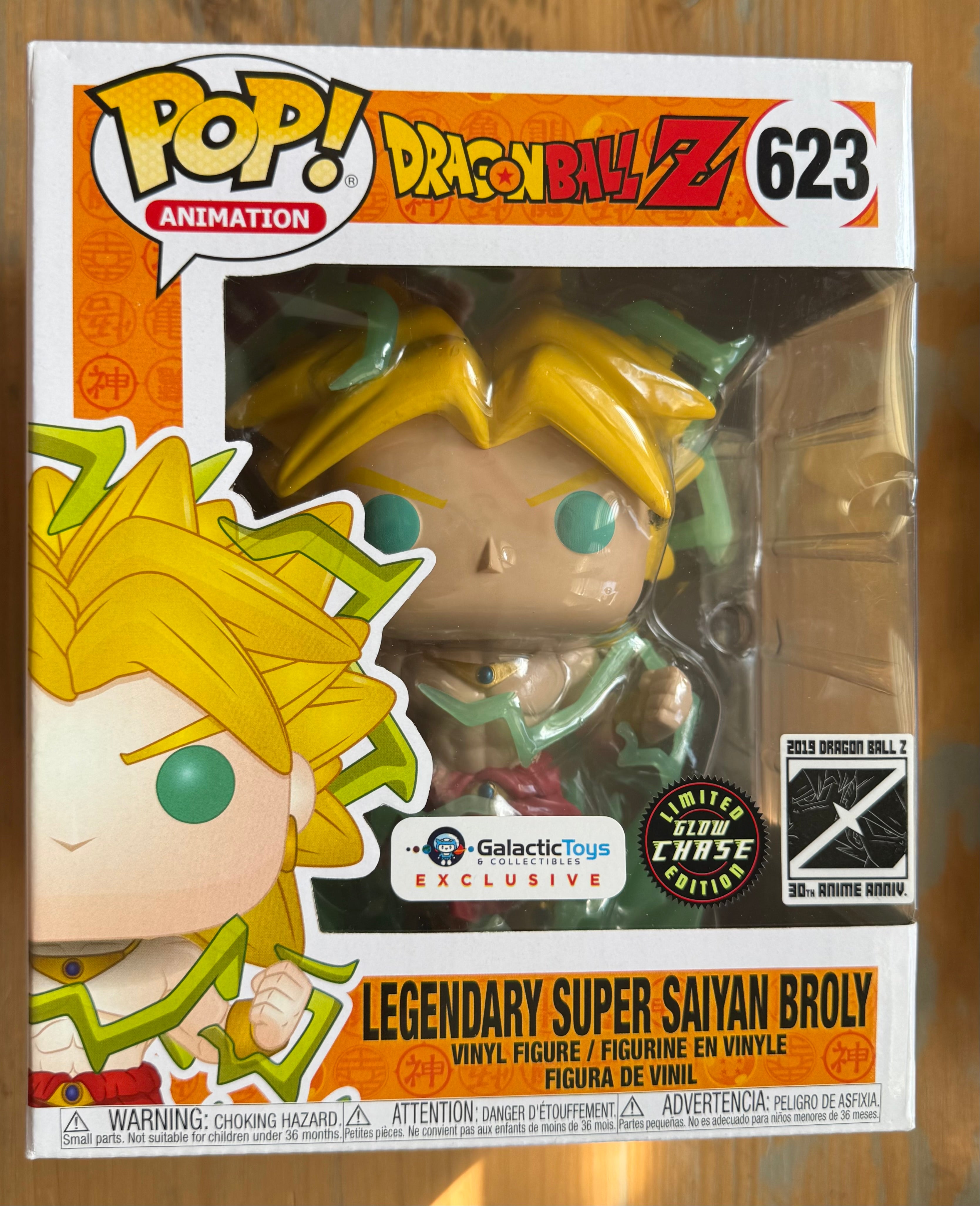 Funko Pop! Animation box front featuring Broly figure and Galactic Toys exclusive badge
