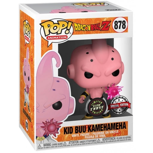 Funko Pop! vinyl figure packaging for Kid Buu Kamehameha with branding and product details.