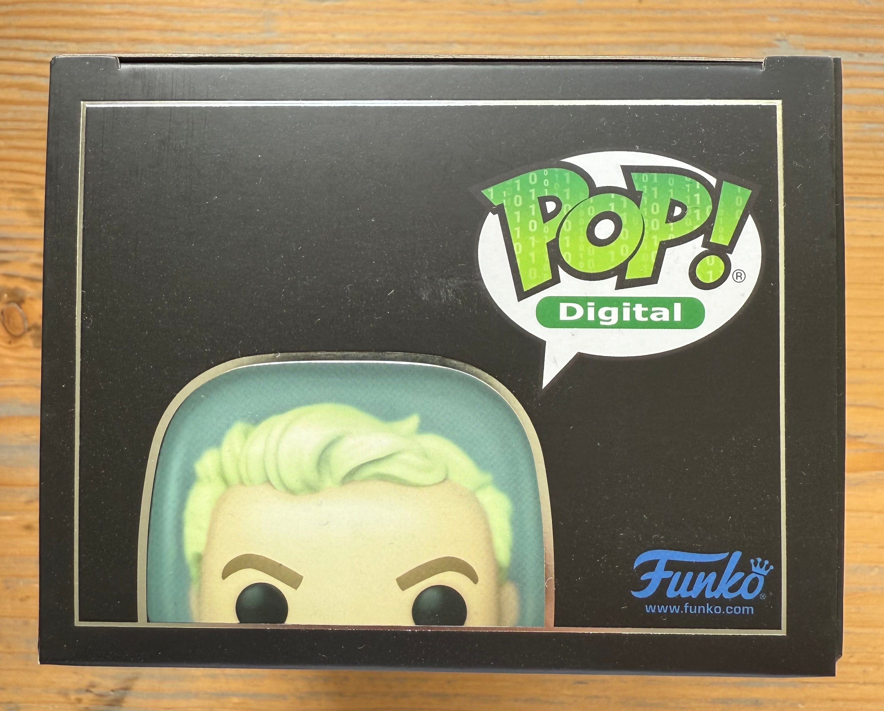 Funko Pop Digital vinyl figure box close-up window, pale green hair and face