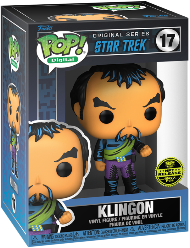 Klingon vinyl collectible figure in retail box, stylized black and blue suit