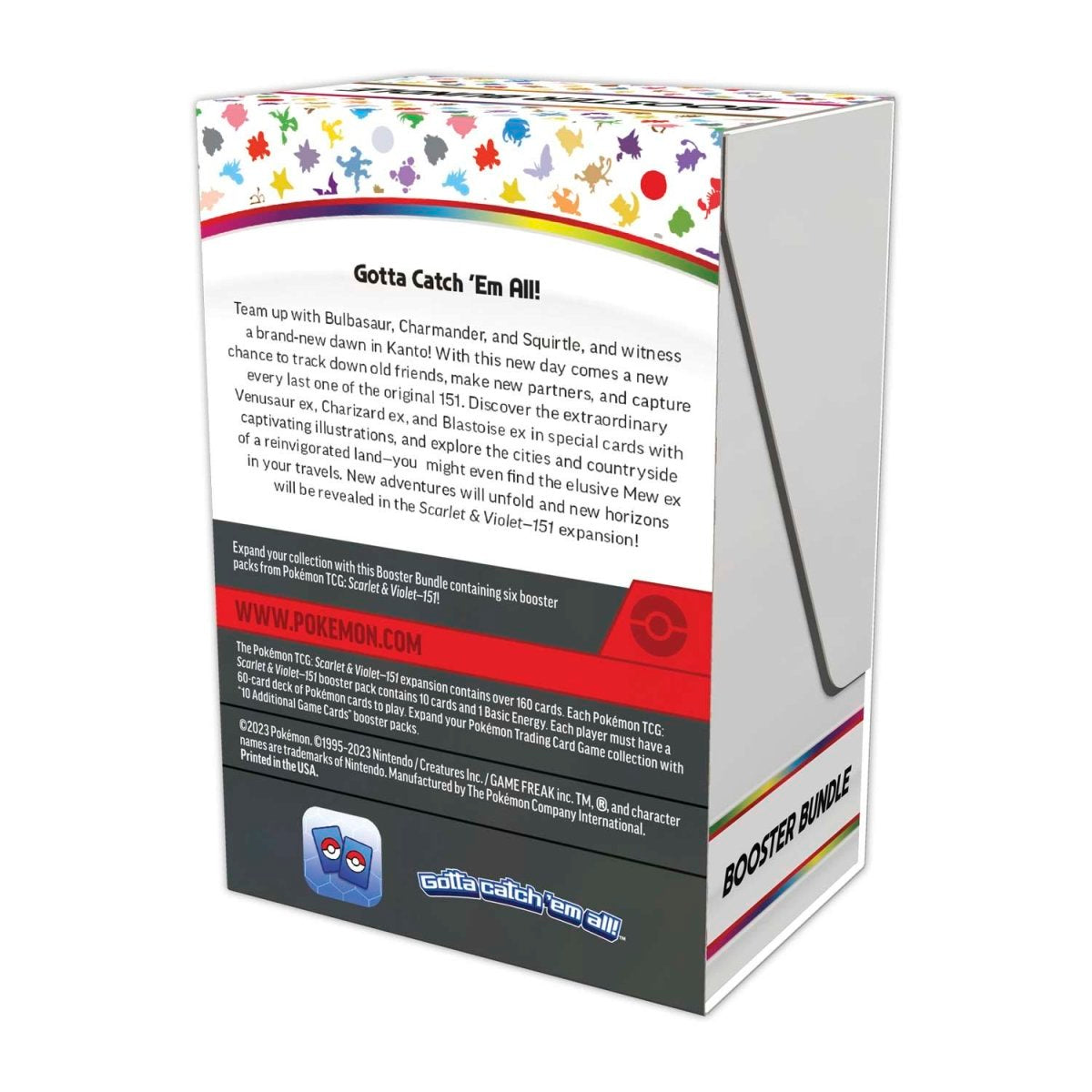 Pokémon 151 booster bundle box back panel with text and logo details