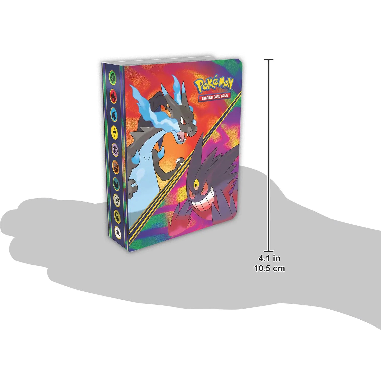 Pokémon TCG mini portfolio binder with colorful character artwork, 4.1 in tall