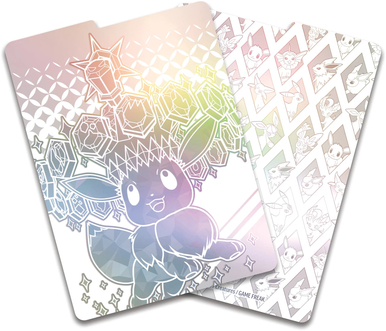 Pokémon TCG cards with Prismatic Evolutions Pokémon silhouette and multicolor patterns