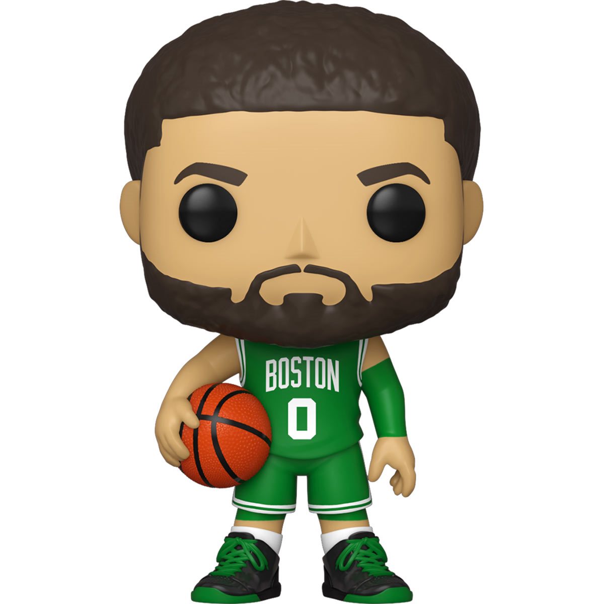 Vinyl basketball figure with brown hair and beard, green Celtics jersey holding basketball