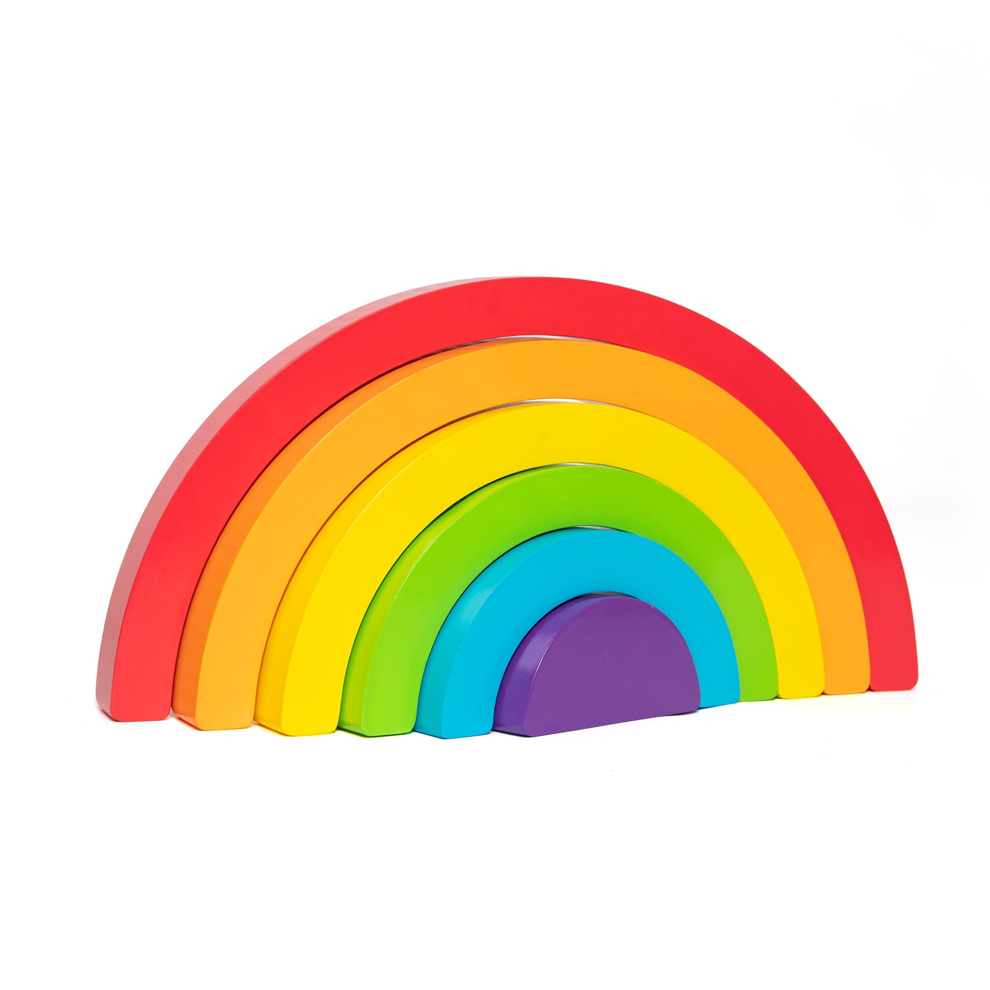 Melissa & Doug wooden rainbow stacking puzzle arches in red, yellow, green, blue, purple