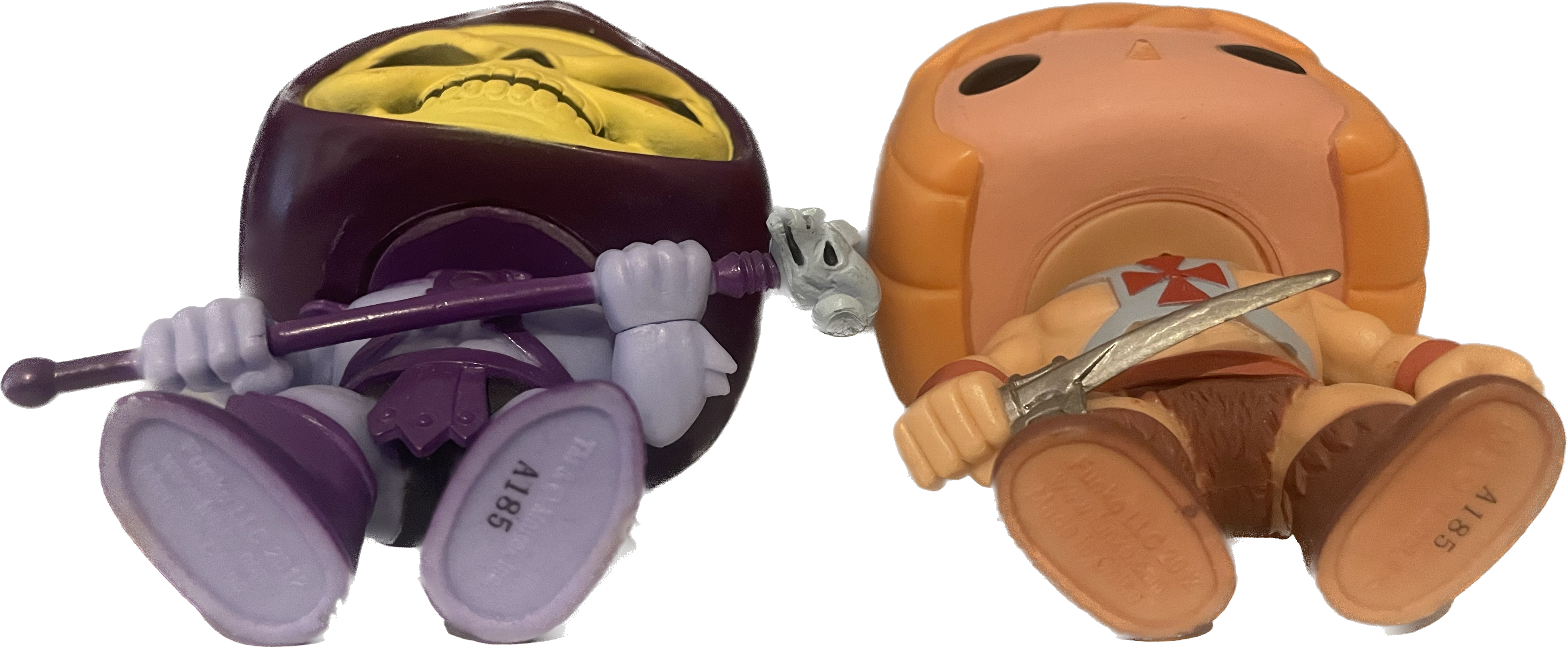 Funko Pop! He-Man and Skeletor vinyl figures, torsos with weapons, out of box