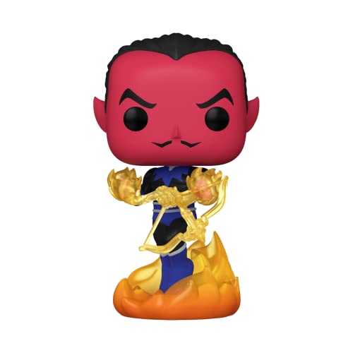 Sinestro Pop! vinyl figure, red head with black hair, gold lantern raised in blue suit