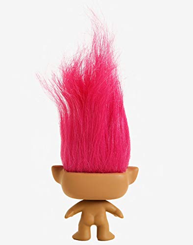 Pink Troll vinyl figure from back, pink hair tuft, brown body