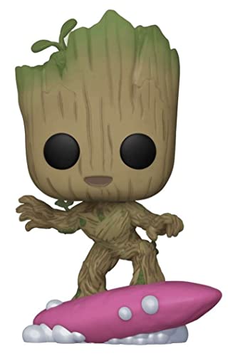 Groot Pop vinyl figure holding a pink soap surfboard, standing with arms out