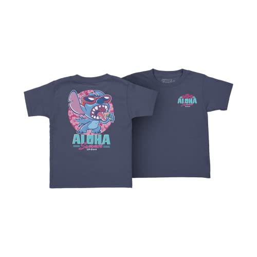 Set of two navy kids’ T-shirts with Stitch “Aloha” chest graphics