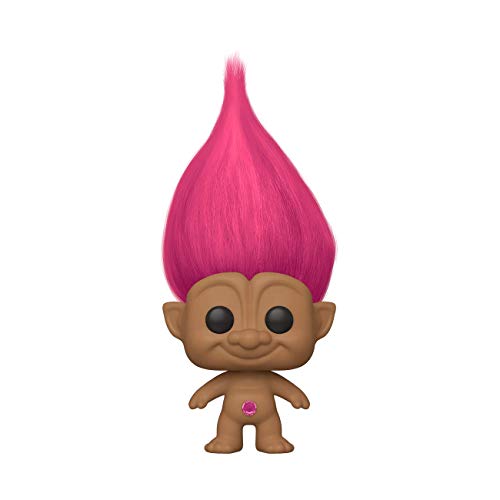 Pink Troll vinyl figure, brown face, black eyes, long pink hair tuft