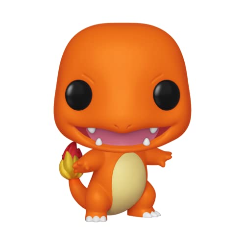 Vinyl Charmander figure, orange lizard with flame tail and open-mouthed grin