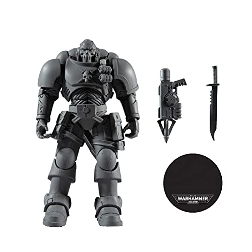 McFarlane Space Marine Reiver 7in figure with accessories, dark gray armor on base
