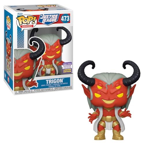 Trigon Funko Pop vinyl figure with black horns, red face, gold boots, gray cape