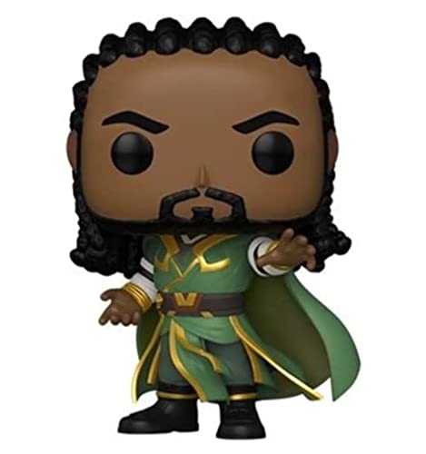 Vinyl collectible figure with dark curly hair, brown skin, green cloak with gold trim