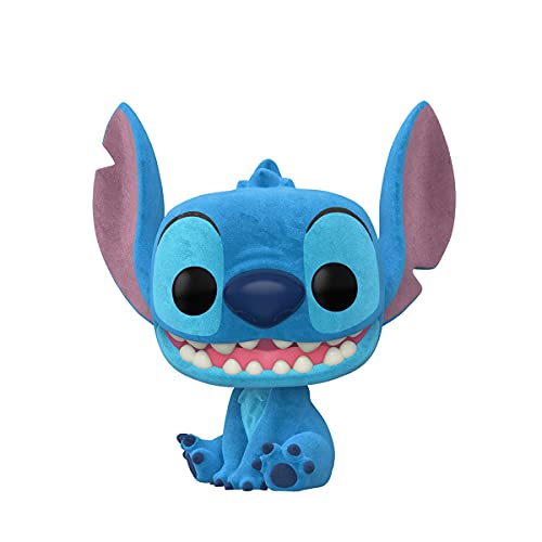 Flocked blue Stitch vinyl figurine sitting, with large ears and toothy grin