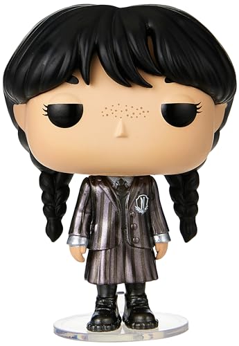 Wednesday Addams vinyl figure with black braided pigtails and dark metallic coat
