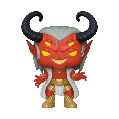 Trigon vinyl figure with black curled horns, red skin, yellow eyes, gold boots