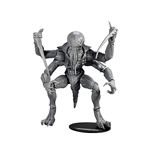 Grey alien action figure with skull-like head, arms raised, and tentacle-like limbs