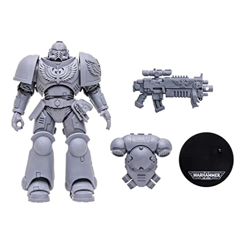 Gray Space Marine Reiver action figure front view with rifle and separate accessories