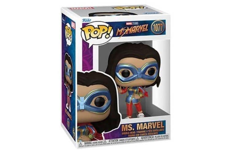 Ms. Marvel vinyl figure in retail box with blue goggles and red outfit