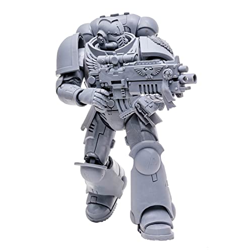 Gray Space Marine Reiver action figure side pose with detailed armor and rifle