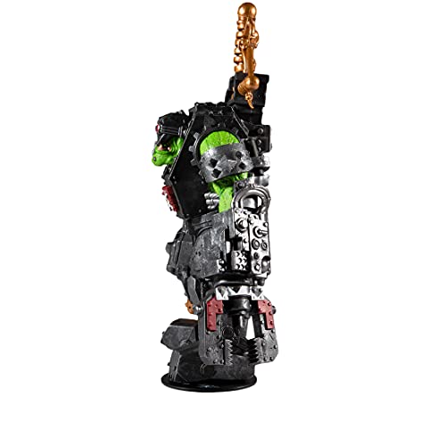 Ork Big Mek action figure rear view: black armor plating with green face detail