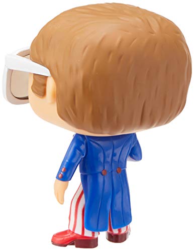 Vinyl collectible figure in blue suit jacket with striped red-and-white pants, white sunglasses