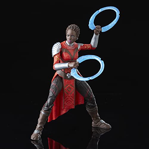 Character action figure holding two blue energy rings, red and dark tactical outfit