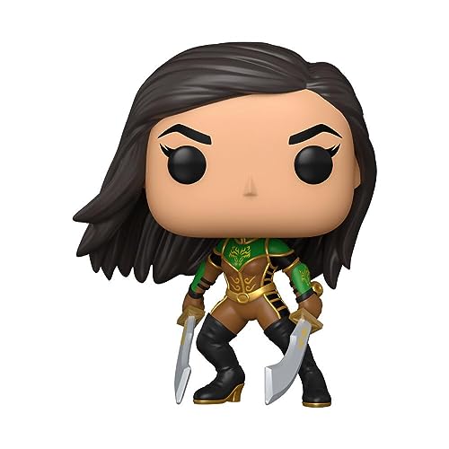 Talia Al Ghul Funko Pop vinyl figure with green armor, black boots, and scabbard