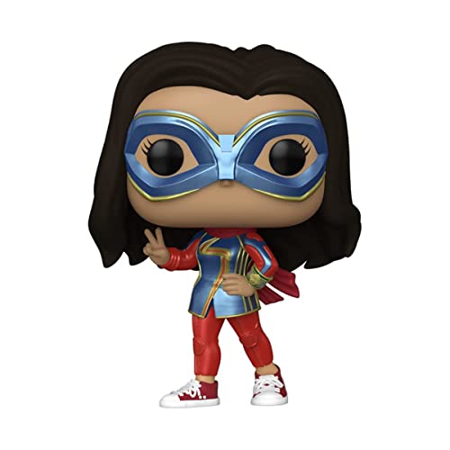 Collectible vinyl figure of Ms. Marvel in blue mask with red suit and white sneakers